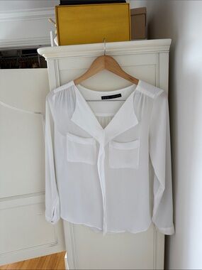 Zara Cream Tie-Neck Long Sleeve Blouse